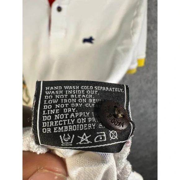 AKOO Mens White Tile Print Split Design Short Sleeve Polo Shirt Medium - Picture 4 of 9